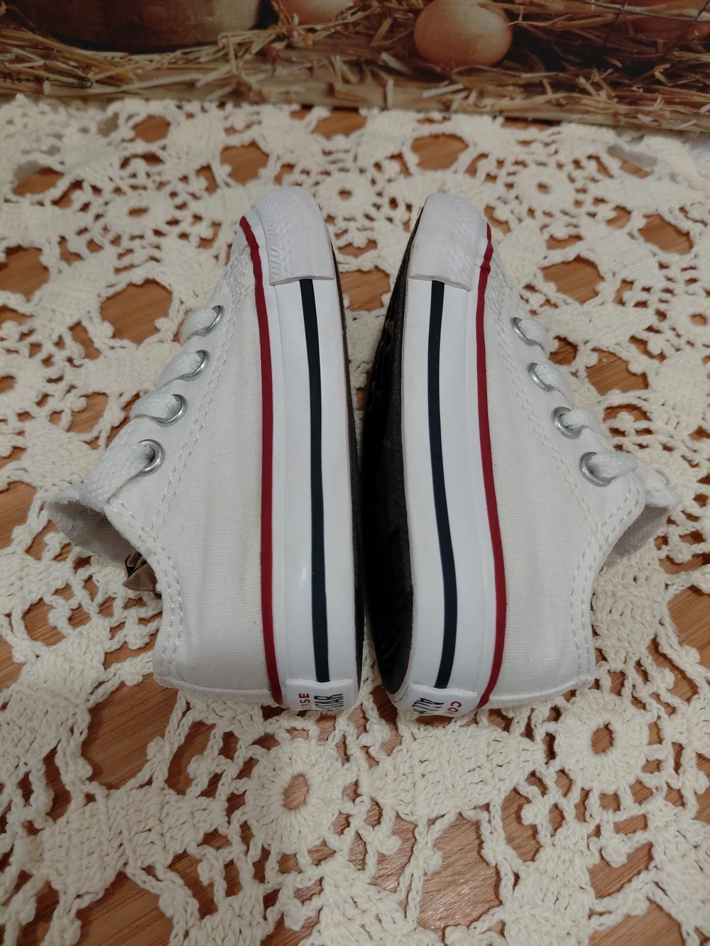 Converse Kids White Canvas Sneakers with Red Trim